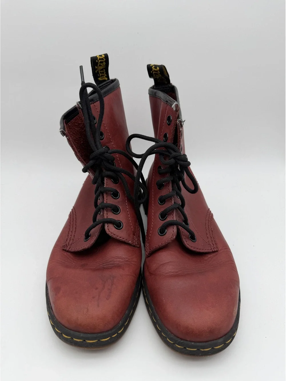 Dr. Martens Red Leather Lace-Up Combat Boots